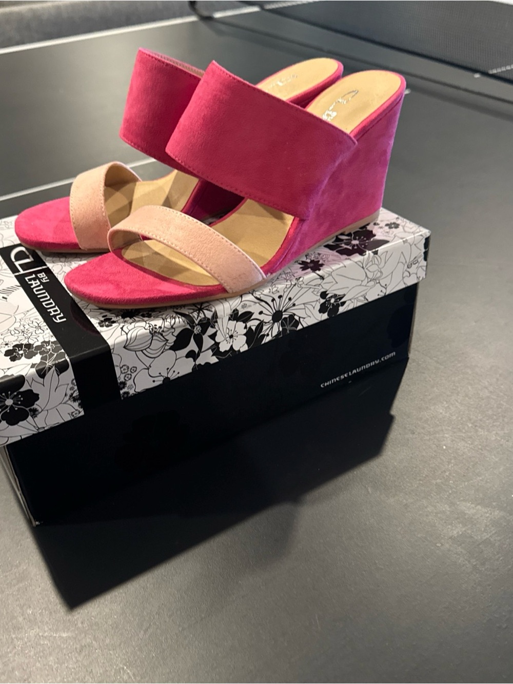 Five Star Fuchsia and Blush Suede Wedge Slides